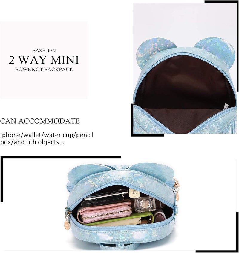 KL928 Girls Mini Backpack Bowknot Polka Dot Cute Small Daypacks Convertible Shoulder Bag Purse for Women - Image 4
